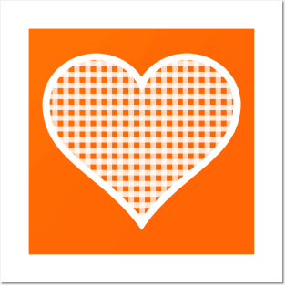 Orange and White Gingham Heart Posters and Art